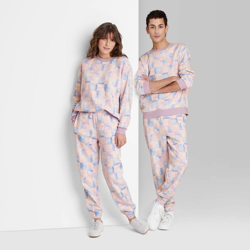 High-Rise Fleece Sweatpants - Wild Fable Blue Check XS